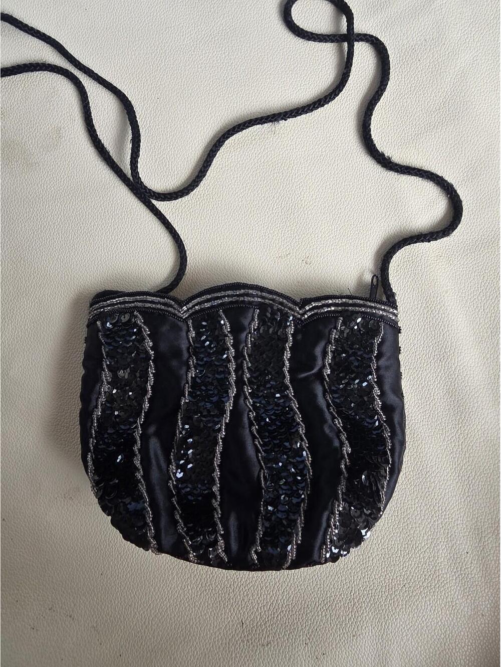Vintage Black Sequin Beaded Evening Shoulder Bag